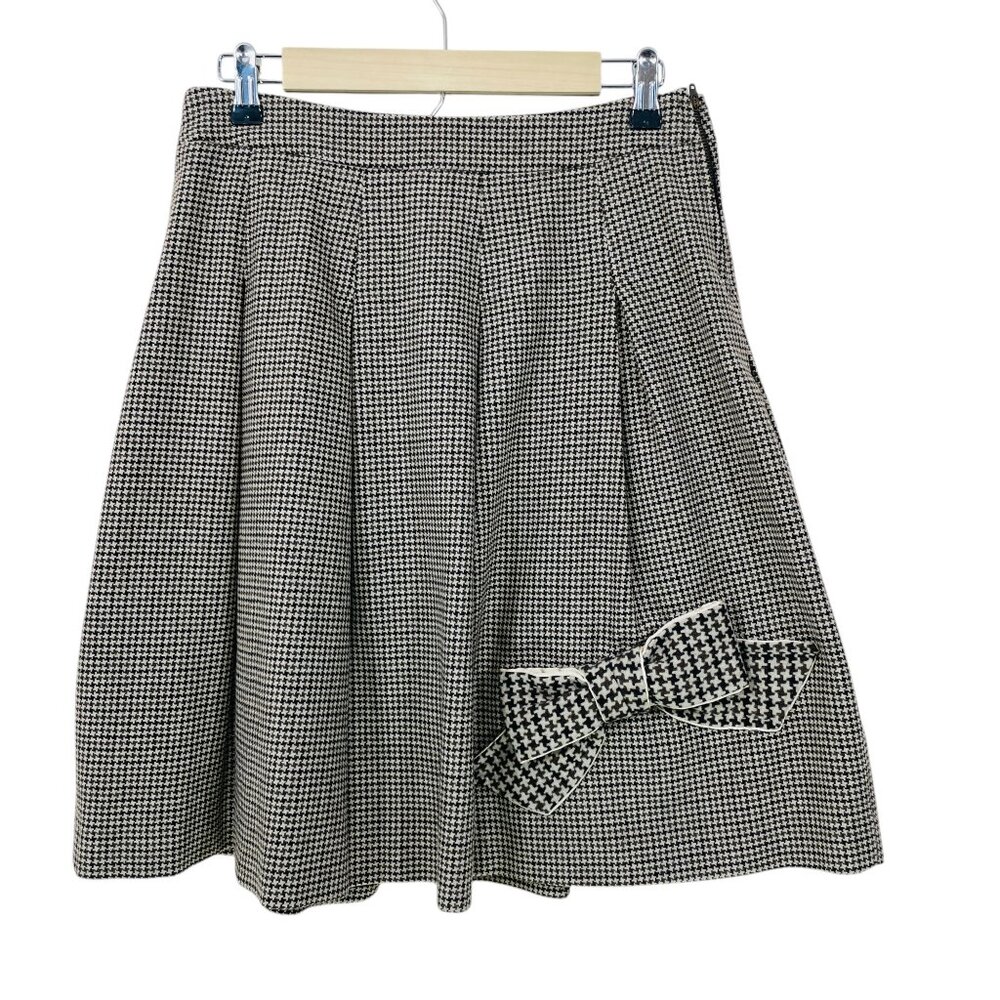 Dice Kayek Pink Label Skirt Sz 40 Houndstooth Wool Pleated Bow Knee Length Brown
